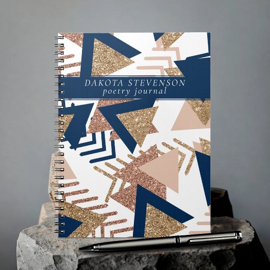 80s Trendy Abstract | Navy en Roos Gouden Poëzie Notitieboek