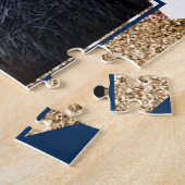 80s Trendy Abstract | Navy Roos Gold Afstudeerder  Legpuzzel (Zijkant)