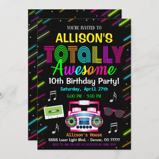 80's uitnodiging van de verjaardag (Voorkant / Achterkant)