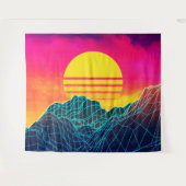 80s Vaporwave landschap met neon bergen Wandkleed (Voorkant (horizontaal))