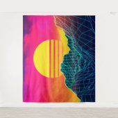 80s Vaporwave landschap met neon bergen Wandkleed (Voorkant)