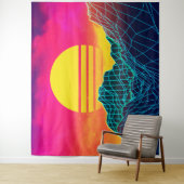 80s Vaporwave-landschap met neonbergen Wandkleed (In situ)