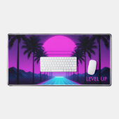 80s Vaporwave Neon Grid Bureaumat met Palmboom (Keyboard & Muis)
