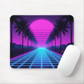 80s Vaporwave Neon Grid Bureaumat met Palmboom Muismat (Met muis)