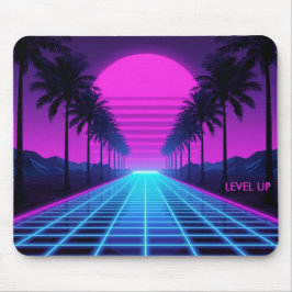 80s Vaporwave Neon Grid Bureaumat met Palmboom Muismat