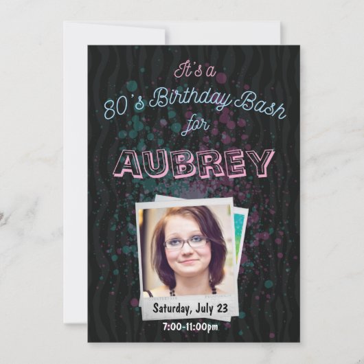 80s Verjaardag Bash Uitnodiging - 1980s thema 5x7 (Voorkant)