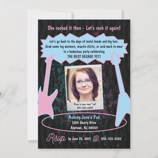 80s Verjaardag Bash Uitnodiging - 1980s thema 5x7 (Achterkant)