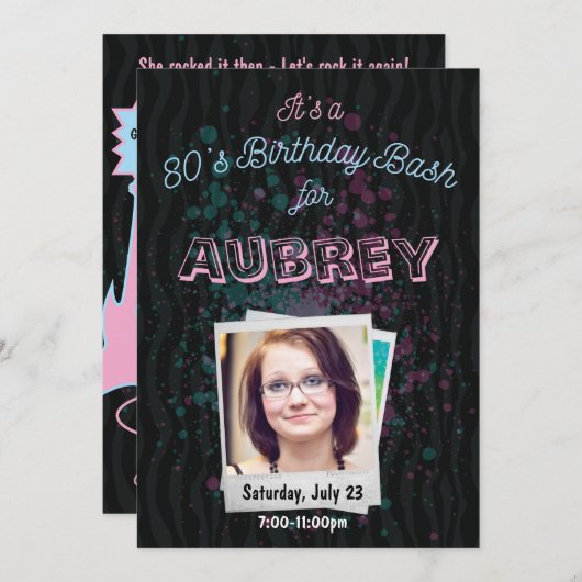 80s Verjaardag Bash Uitnodiging - 1980s thema 5x7 (Voorkant / Achterkant)