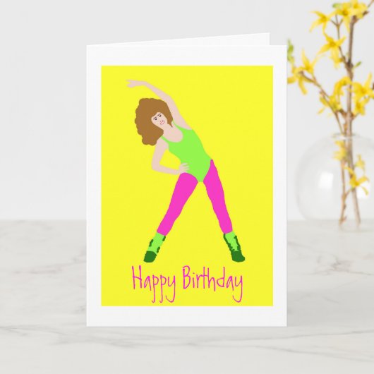 80s verjaardag met roze panty en groene maillot kaart (Gele Bloem)