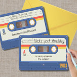 80's Verjaardagsfeestje, Cassettebandje Aangepaste Kaart<br><div class="desc">Nodig uw gasten uit voor een ontploffing van het afgelopen feest met deze retro cassette tape verjaardagsuitnodiging. Feestgegevens staan zowel op de voor- als achterkant van de uitnodiging die is gemaakt om eruit te zien alsof je een cassettebandje vasthoudt. Alle details zijn eenvoudig bewerkbaar met de sjabloon, vergeet niet om...</div>