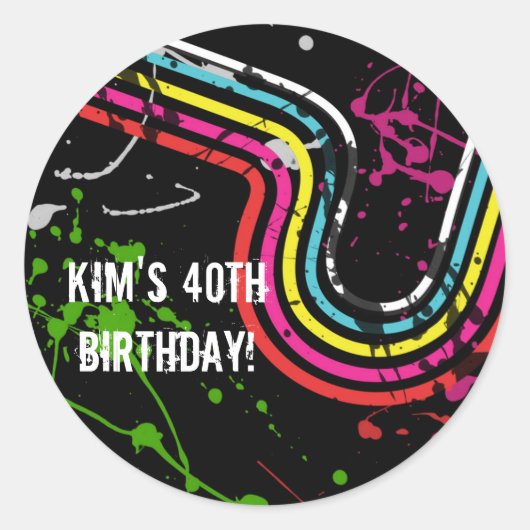 80's Verjaardagsfeestje Retro Treat Favor Ronde Sticker (Voorkant)