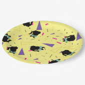 80's verjaardagsfeestje, zwarte kat, retro feest papieren bordje (Gekanteld)