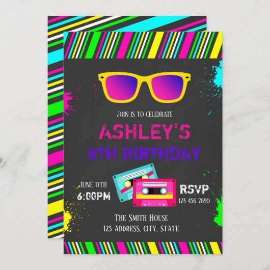 80s verjaardagsuitnodiging kaart (Voorkant / Achterkant)