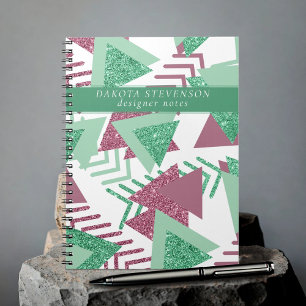80s Vers Abstract   Pink and Green Shapes Tekst Notitieboek