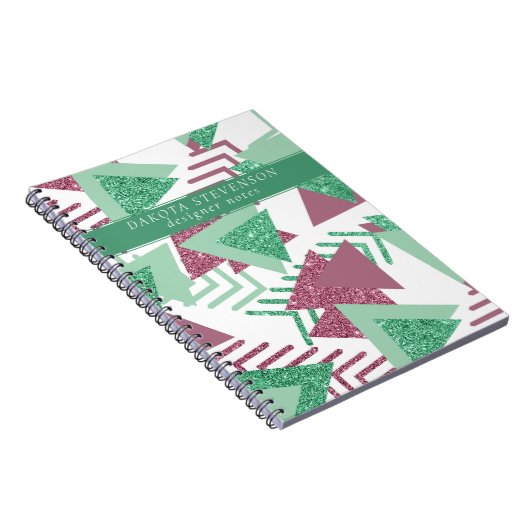 80s Vers Abstract | Pink and Green Shapes Tekst Notitieboek (Rechterzijde)