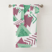 80s Vers Abstract | Roze en Groen Vormenpatroon Bad Handdoek (Insitu)