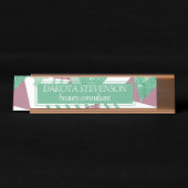 80s Vers Abstract | Roze en Groen Vormenpatroon Bureau Naambordje