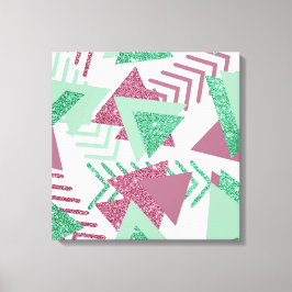 80s Vers Abstract | Roze en Groen Vormenpatroon Canvas Afdruk