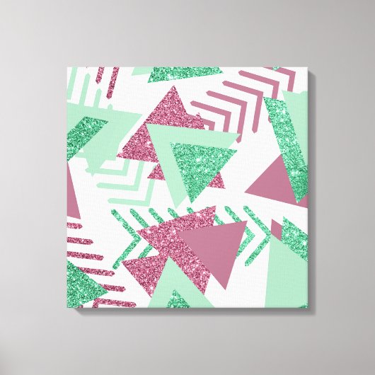 80s Vers Abstract | Roze en Groen Vormenpatroon Canvas Afdruk (Voorkant)