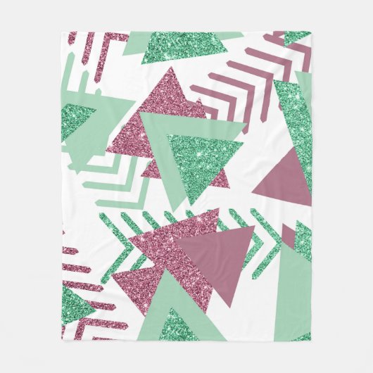 80s Vers Abstract | Roze en Groen Vormenpatroon Fleece Deken (Voorkant)