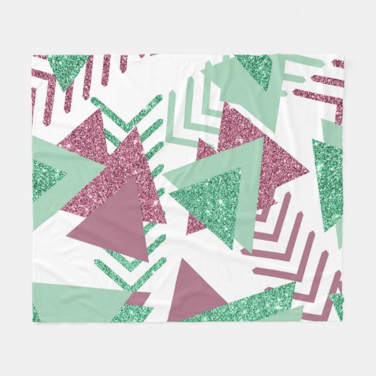 80s Vers Abstract | Roze en Groen Vormenpatroon Fleece Deken (Voorkant (Horizontaal))