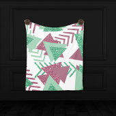 80s Vers Abstract | Roze en Groen Vormenpatroon Fleece Deken