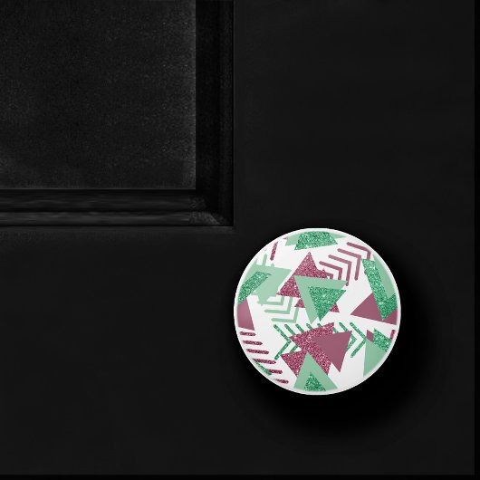 80s Vers Abstract | Roze en Groen Vormenpatroon Keramische Knop