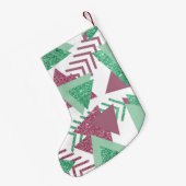 80s Vers Abstract | Roze en Groen Vormenpatroon Kleine Kerstsok (Achterkant (Hangend))