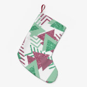 80s Vers Abstract | Roze en Groen Vormenpatroon Kleine Kerstsok (Voorkant (Hangend))