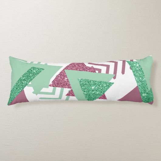 80s Vers Abstract | Roze en Groen Vormenpatroon Lichaamskussen (Voorkant)