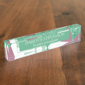 80s Vers Abstract | Roze en Groen Vormenpatroon Naambordje (Zijkant)