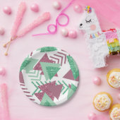 80s Vers Abstract | Roze en Groen Vormenpatroon Papieren Bordje (Feest)