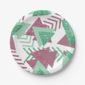 80s Vers Abstract | Roze en Groen Vormenpatroon Papieren Bordje (Voorkant)