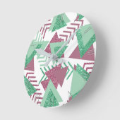 80s Vers Abstract | Roze en Groen Vormenpatroon Ronde Klok (Hoek)