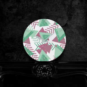 80s Vers Abstract   Roze en Groen Vormenpatroon Ronde Klok
