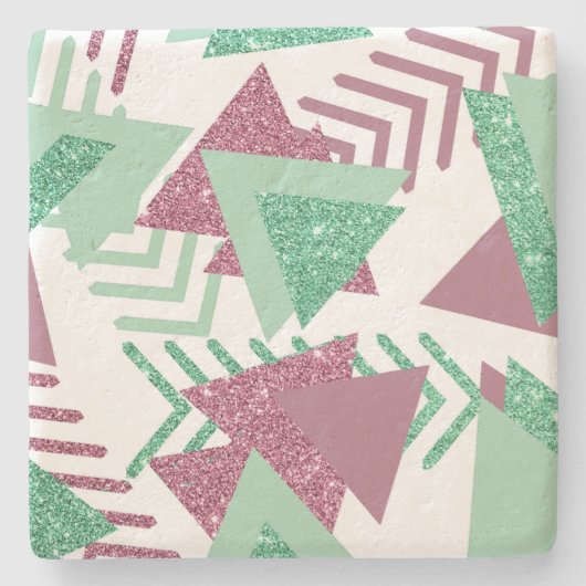 80s Vers Abstract | Roze en Groen Vormenpatroon Stenen Onderzetter (Voorkant)