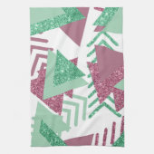 80s Vers Abstract | Roze en Groen Vormenpatroon Theedoek (Verticaal)