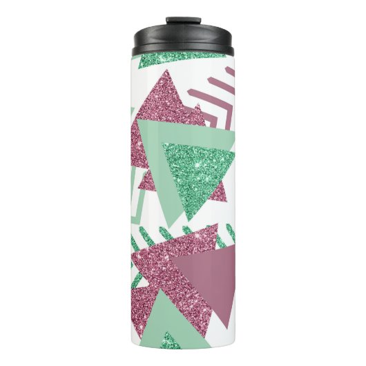 80s Vers Abstract | Roze en Groen Vormenpatroon Thermosbeker (Voorkant)