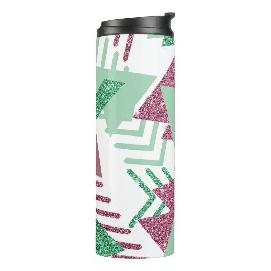 80s Vers Abstract | Roze en Groen Vormenpatroon Thermosbeker (Gedraaid links)