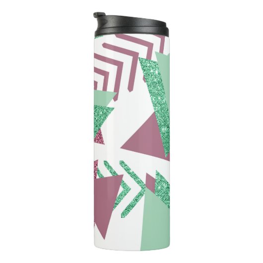 80s Vers Abstract | Roze en Groen Vormenpatroon Thermosbeker (Geroteerd rechts)