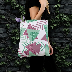 80s Vers Abstract   Roze en Groen Vormenpatroon Tote Bag