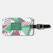 80s Vers Abstract | Roze en Groene Vorm Monogram Bagagelabel (Voorkant horizontaal)