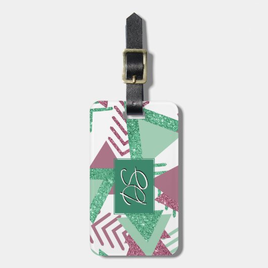80s Vers Abstract | Roze en Groene Vorm Monogram Bagagelabel (Voorkant verticaal)