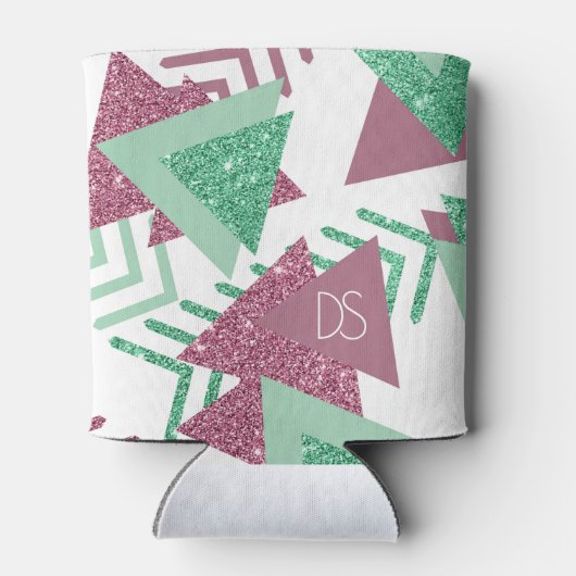 80s Vers Abstract | Roze en Groene Vorm Monogram Blikjeskoeler (Achterkant)