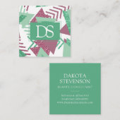 80s Vers Abstract | Roze en Groene Vorm Monogram Contactkaartje (Voorkant / Achterkant)