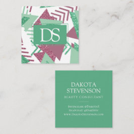 80s Vers Abstract | Roze en Groene Vorm Monogram Contactkaartje