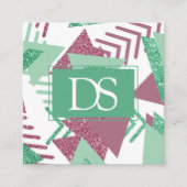 80s Vers Abstract | Roze en Groene Vorm Monogram Contactkaartje (Voorkant)