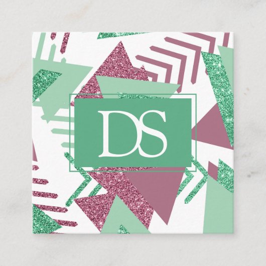 80s Vers Abstract | Roze en Groene Vorm Monogram Contactkaartje (Voorkant)