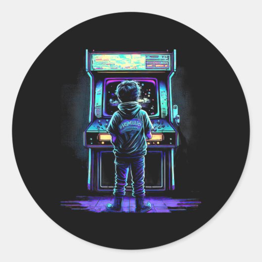 80s videogame Retro Arcade 3 Ronde Sticker (Voorkant)
