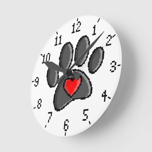 80s videospel 8-bits Pixel Art Dog Paw Print Ronde Klok (Hoek)
